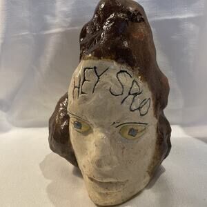 VTG planter/feeder Clay SpudFace Garden Sculpture Head Glazed funky Pottery Bust